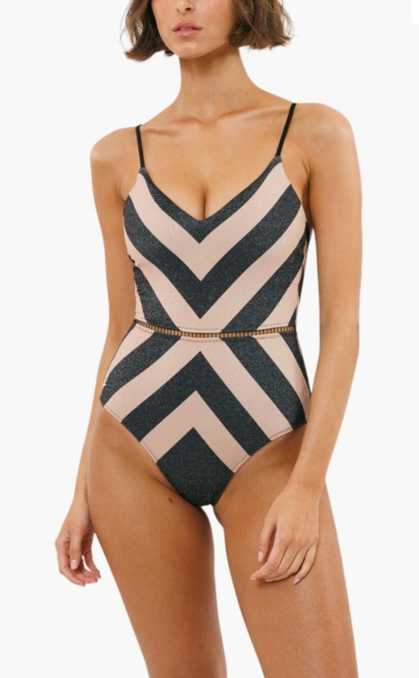Biliblond Arava Stripes One-Piece Metallic Swimsuit - Size MEDIUM NWT